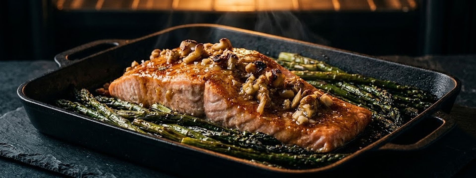 Honey-Dijon Alaska Salmon with Asparagus and Walnuts
